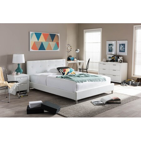 Baxton Studio Barbara White Modern Bed With Crystal Button Tufting (Queen Size) 76-4105